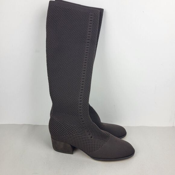 Eileen Fisher Alas Tall Boots Stretchy Knit Mesh Chocolate Brown Size 8.5 - Picture 2 of 8